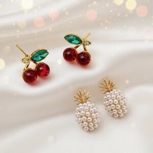 Cherry and Pineapple Earrings Set